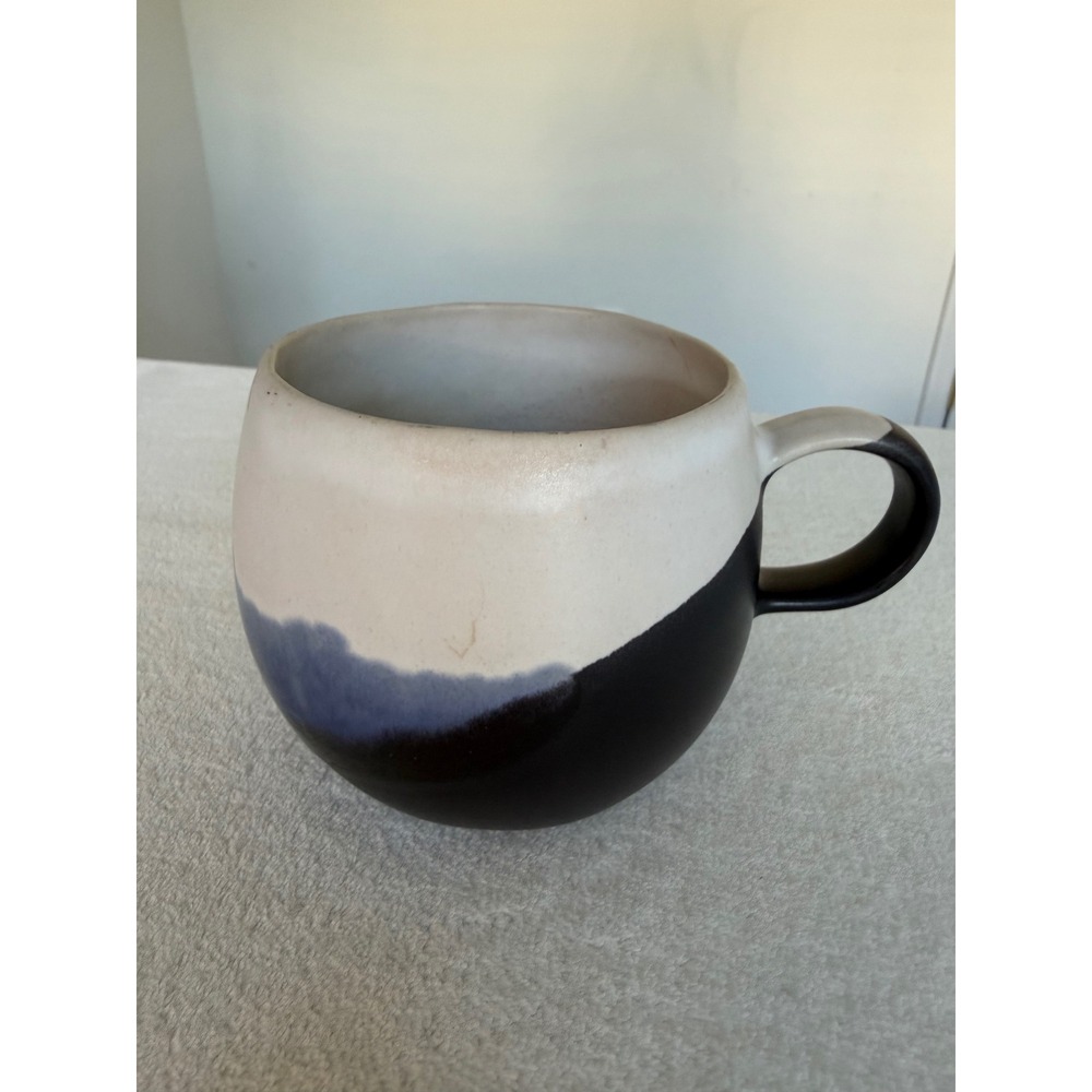 Crate & Barrel Olas Portugal Mug Blue Black Ivory Stoneware Cup Tea Coffee